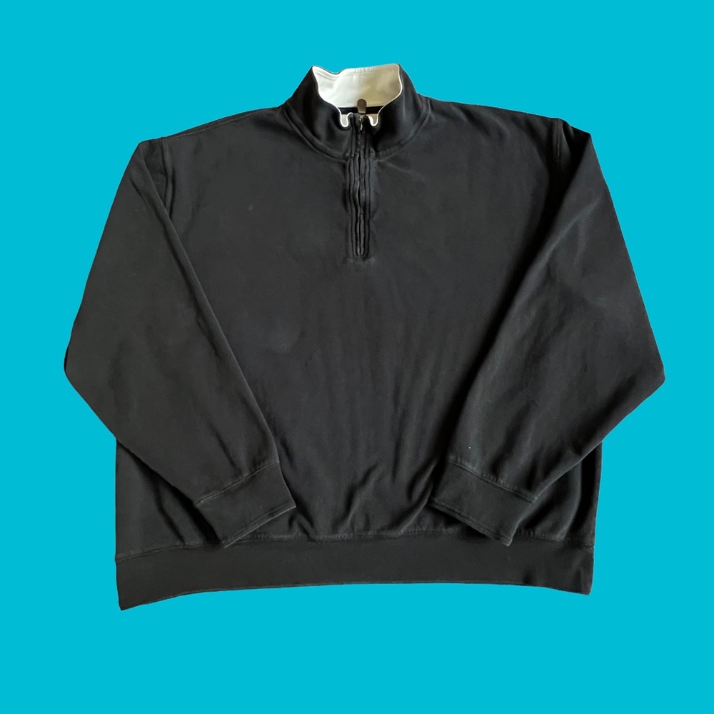 Orvis Quarter Zip Sweater Ribbed Mock Neck Black 100% Cotton Men Size XXL